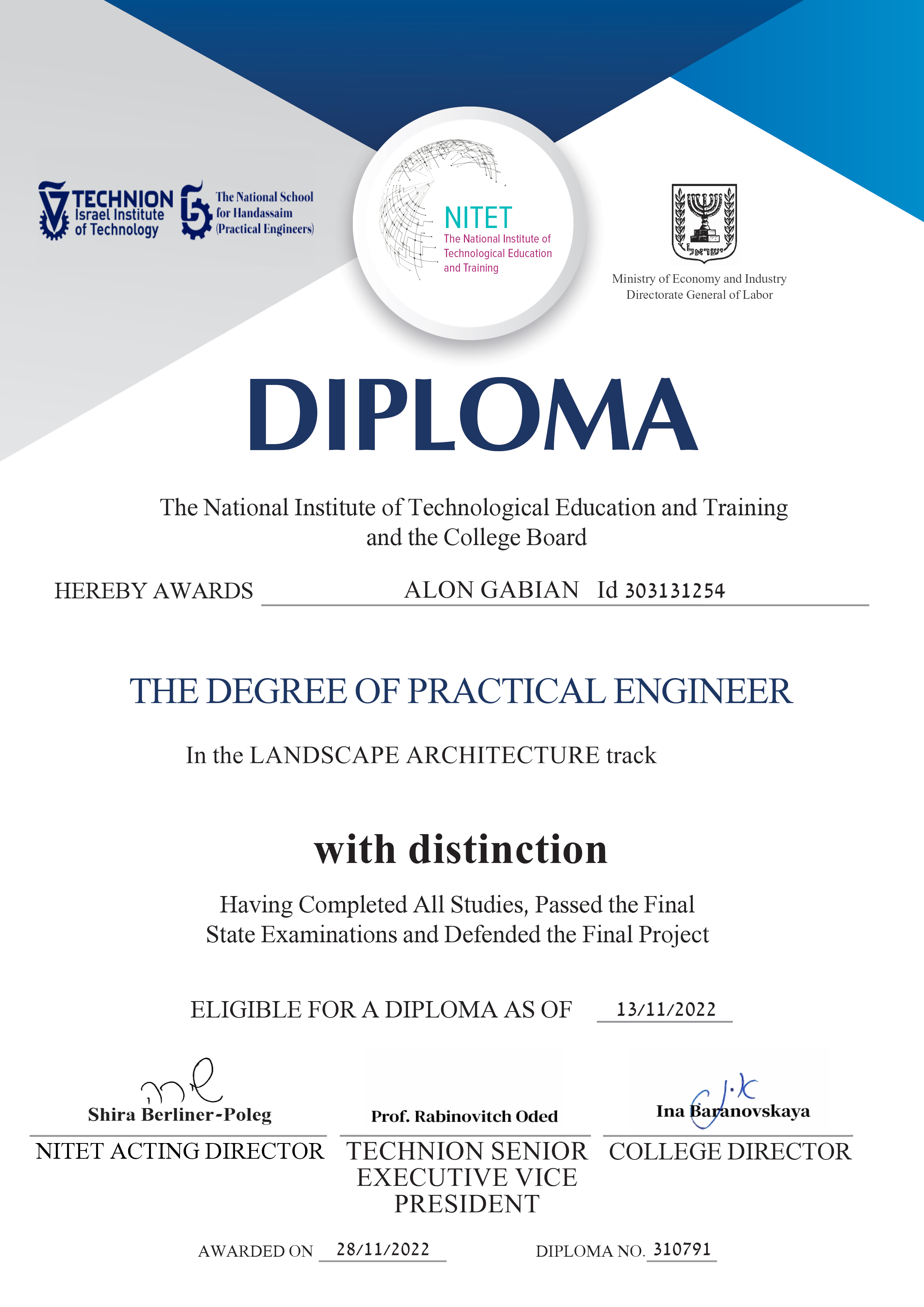 Landscape Architecture Practical Engineer Certificate — Alon Gabian